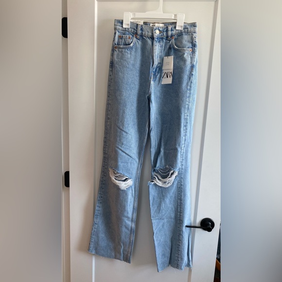 Zara Jeans Zara Wide Leg High Rise Jean With Rips Size 2 Poshmark